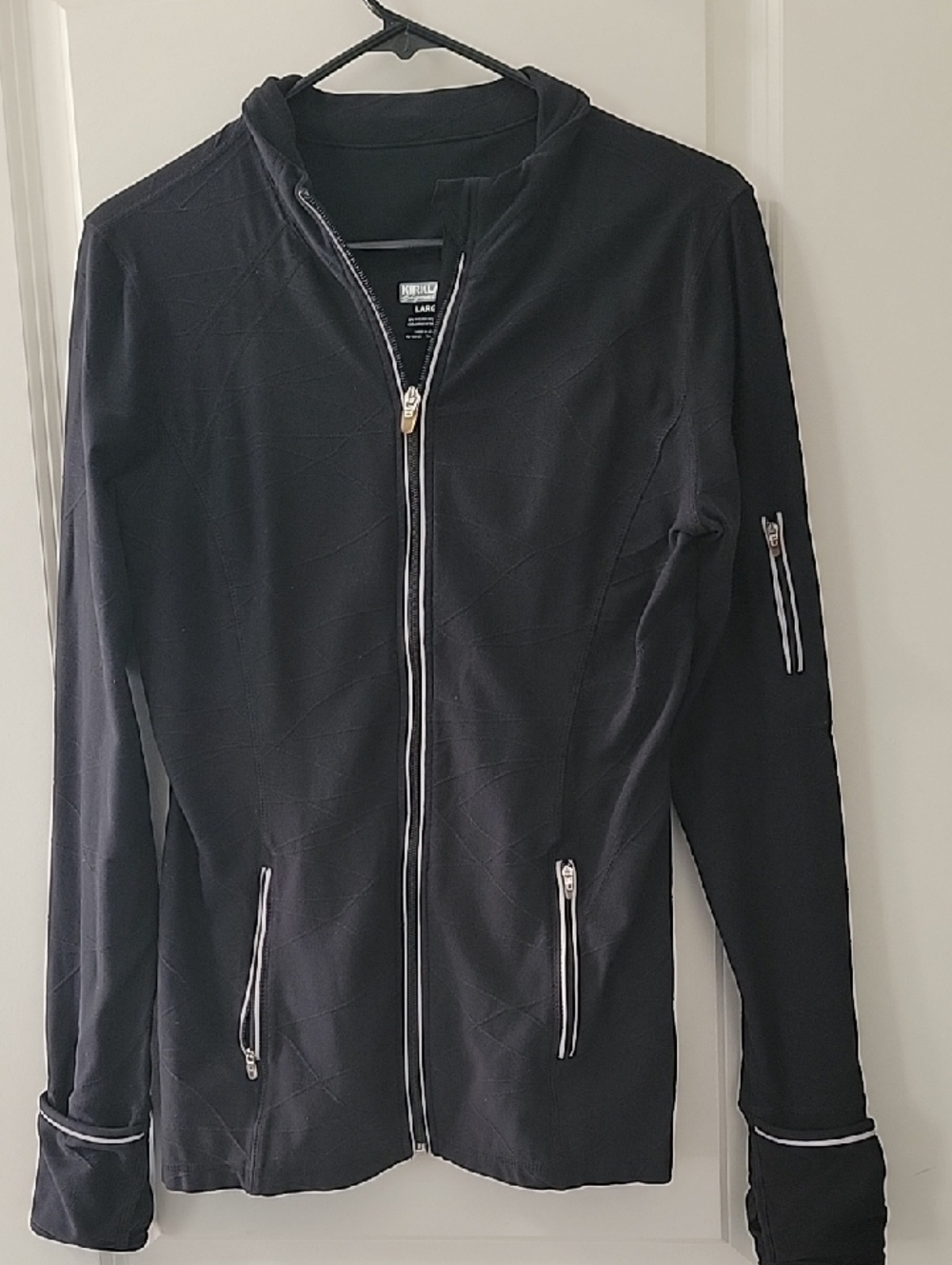 Kirkland Signature Black Hooded Zip Bomber with Silver Zipper Accents